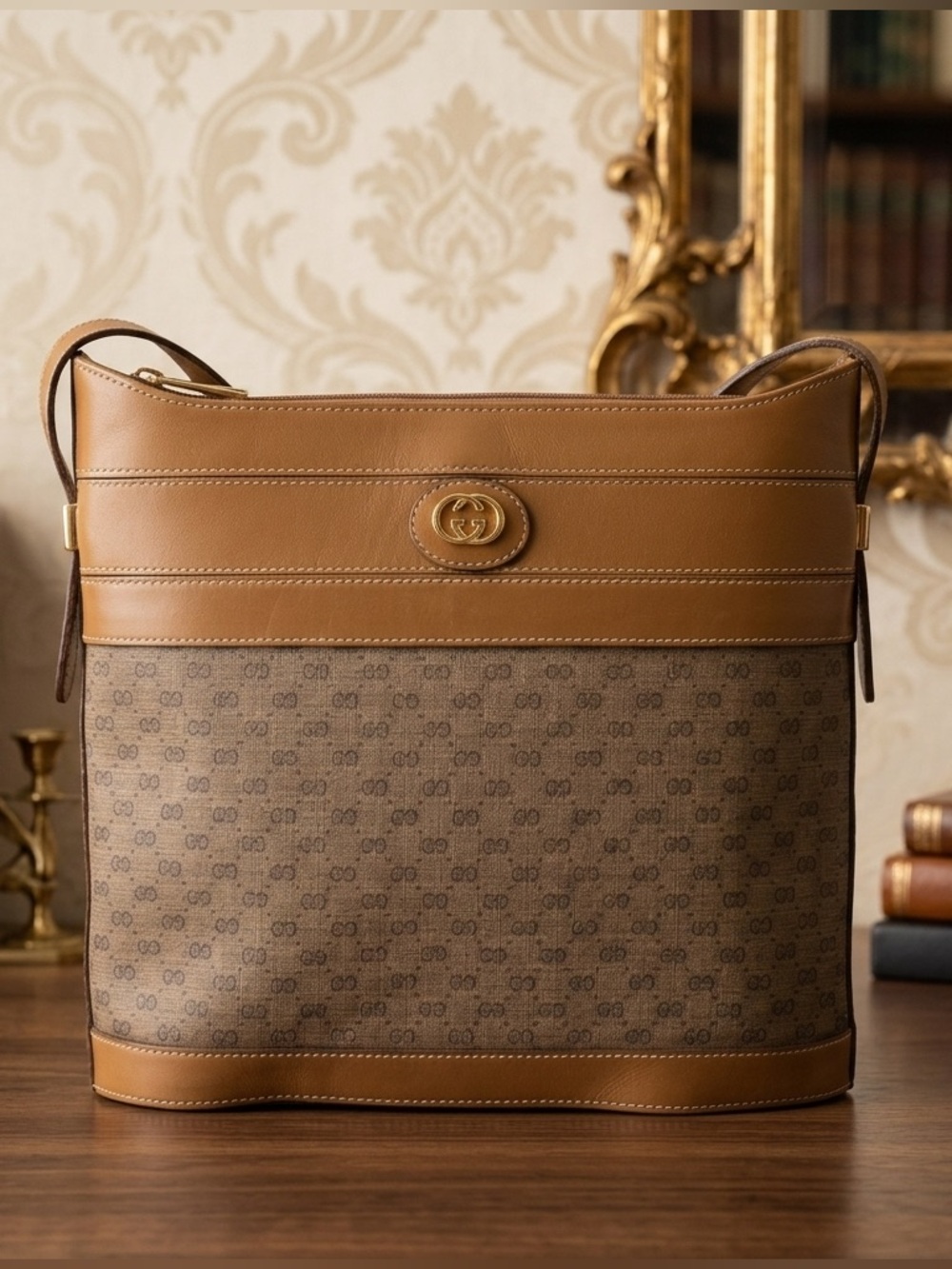 Gucci Micro GG Monogram Messenger Bag with leather trim and gold-tone hardware